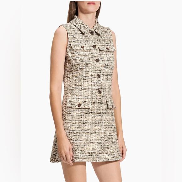 Theory Tweed Sleeveless Minidress Neutral Cream Tan Women’s Size 10 NWOT - Picture 14 of 14